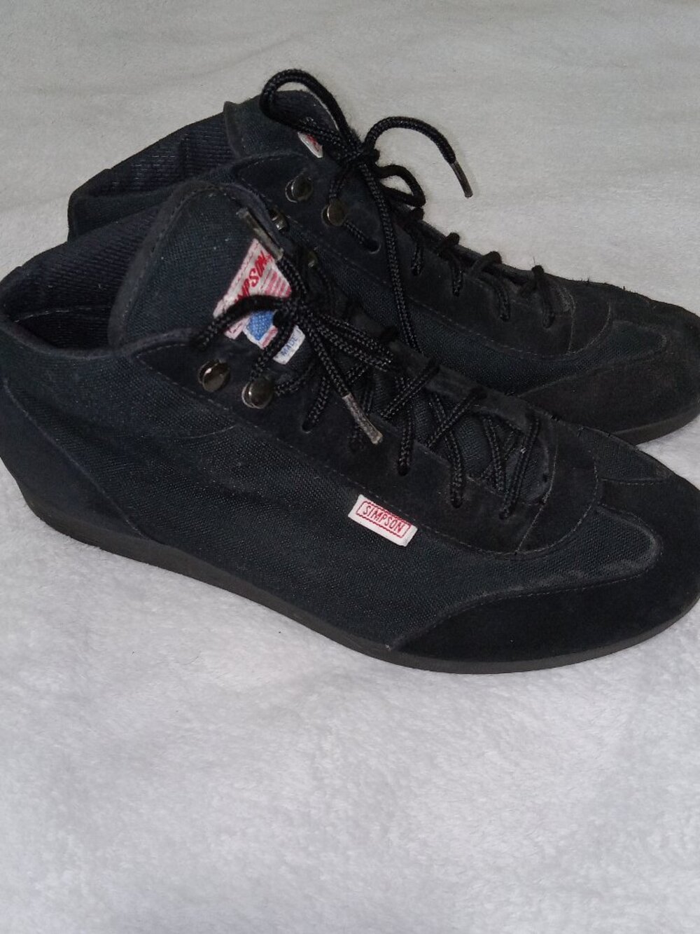 Vintage Simpson Racing Shoes Black Mid Top Suede USA Made Size 10 Driving Shoes